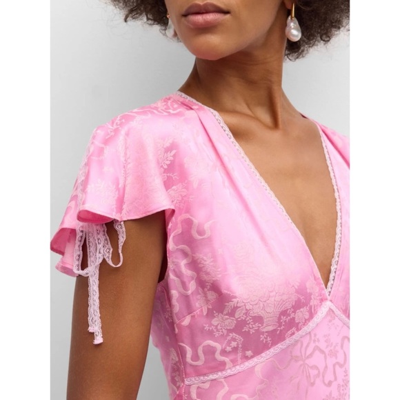 LOVESHACKFANCY Jacquard Printed Elegant Pink Maxi Dress NEW - Picture 6 of 11